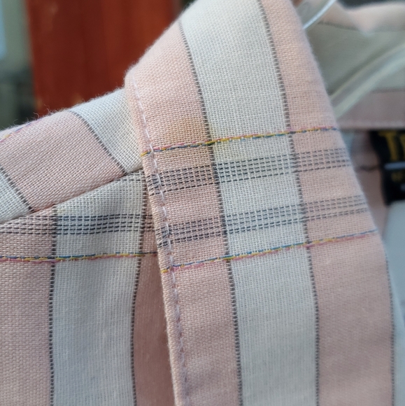 Triumph Men's XL short sleeve button up. Vintage. USA. Used. Pink/White plaid. - Picture 10 of 16